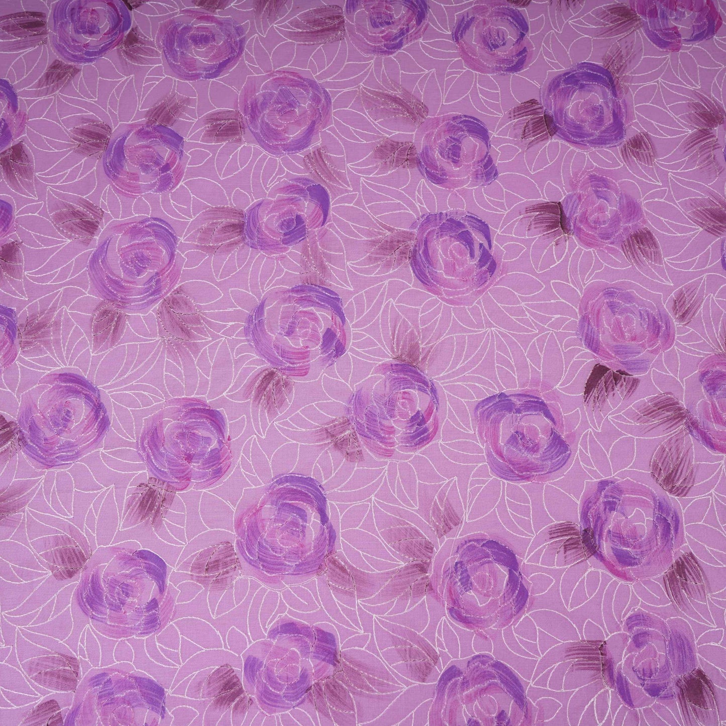 Lavender Floral Thread Embroidery Chanderi Fabric UMS-32291