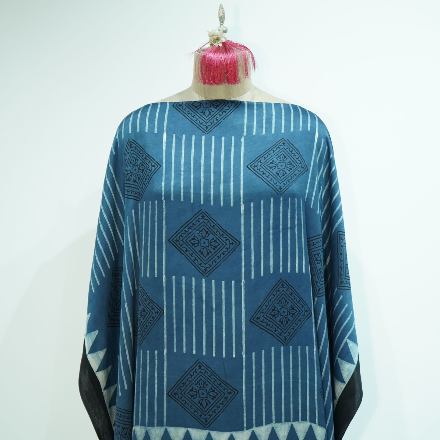 Teal Blue with Black Ajrakh print Modal Silk Kaftan EEG-31614