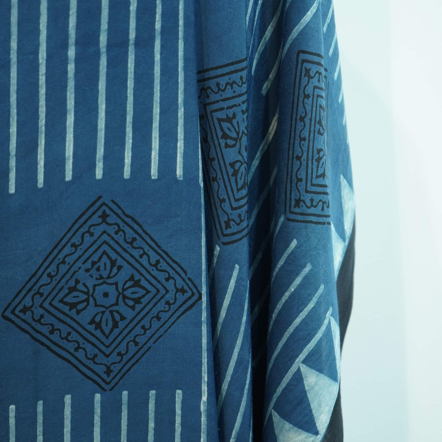 Teal Blue with Black Ajrakh print Modal Silk Kaftan EEG-31614