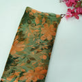 Orange with Green Floral Print Chiffon Fabric MT-35195