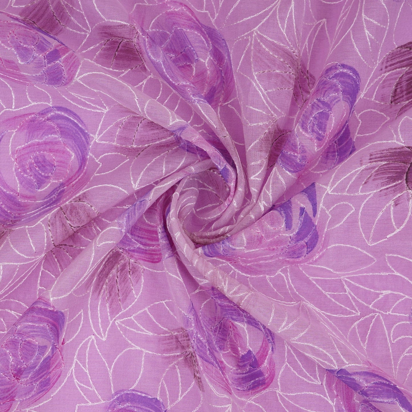 Lavender Floral Thread Embroidery Chanderi Fabric UMS-32291