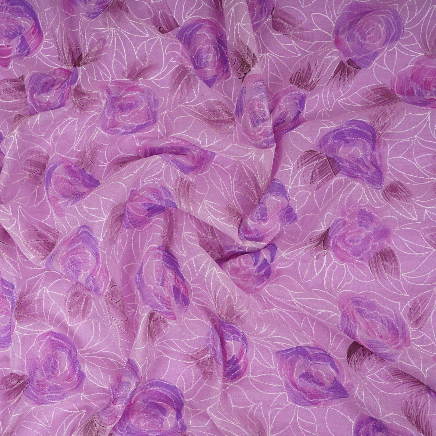 Lavender Floral Thread Embroidery Chanderi Fabric UMS-32291