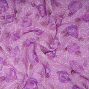 Lavender Floral Thread Embroidery Chanderi Fabric UMS-32291 - TradeUNO