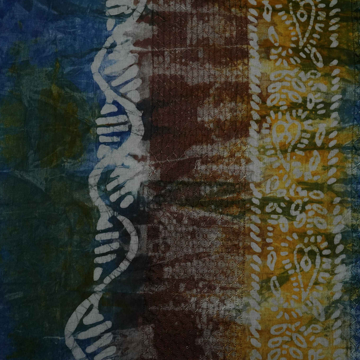 Blue Batik Print Sequins Embroidery Cotton Fabric 11072