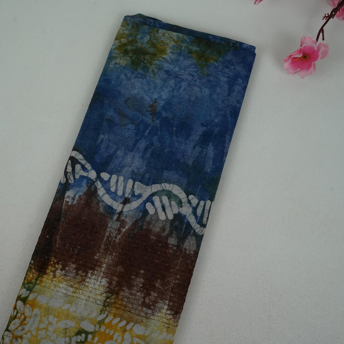 Blue Batik Print Sequins Embroidery Cotton Fabric 11072