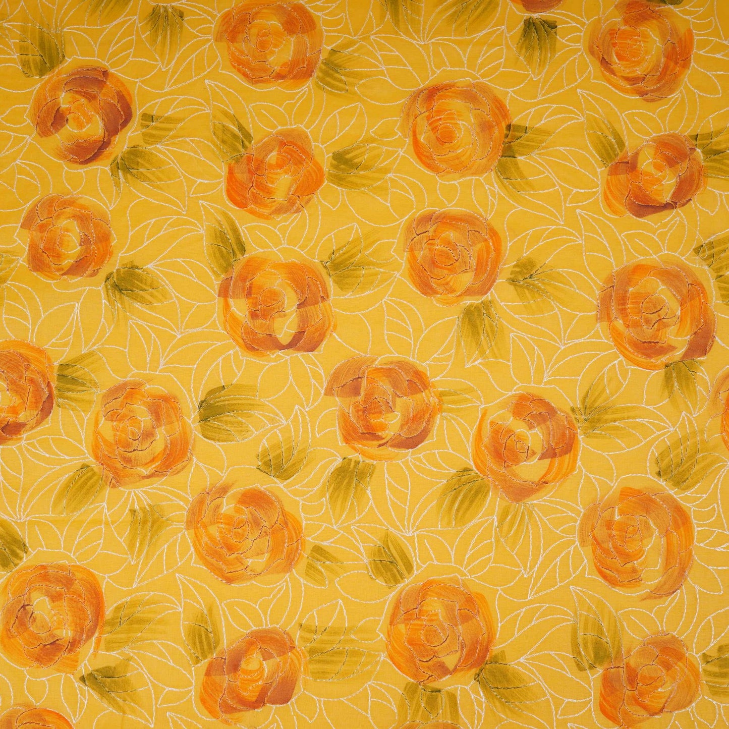 Yellow Floral Thread Embroidery Chanderi Fabric UMS-32290