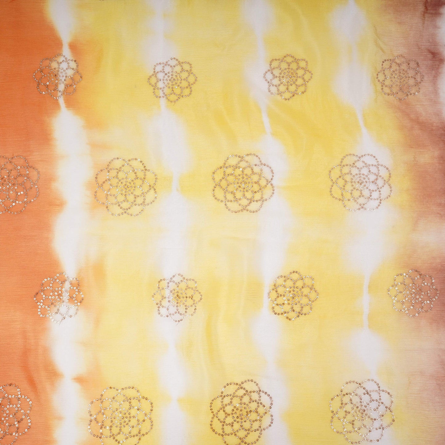Brown with Mustard Sequins embroidery Shibori Chinon Fabric VF-32277
