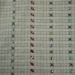 Off White & Pink Check With Mirror Sequins Embroidery Cotton KC-13566 – image 2 of 4