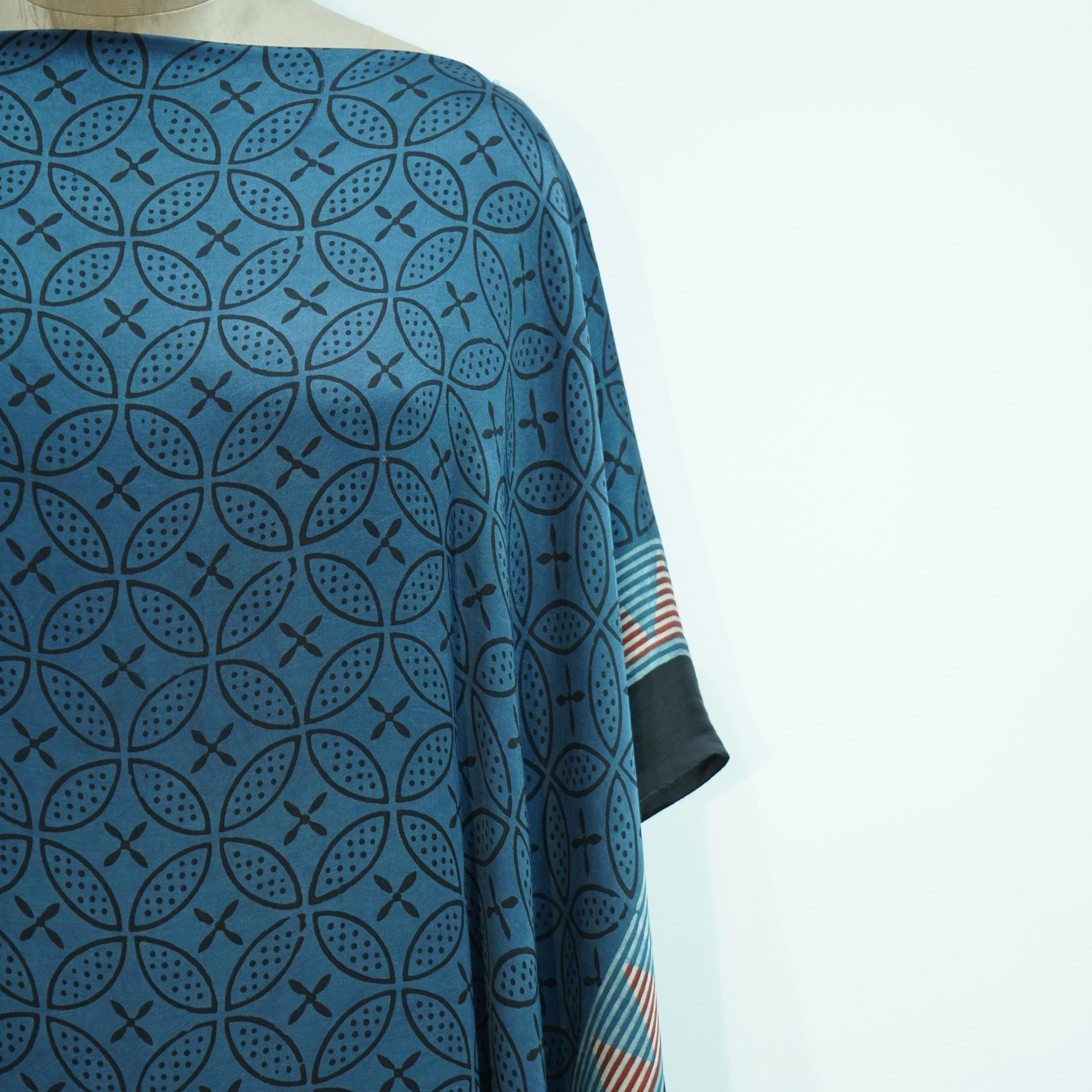 Teal Blue Ajrakh print Modal Silk Kaftan EEG-31626