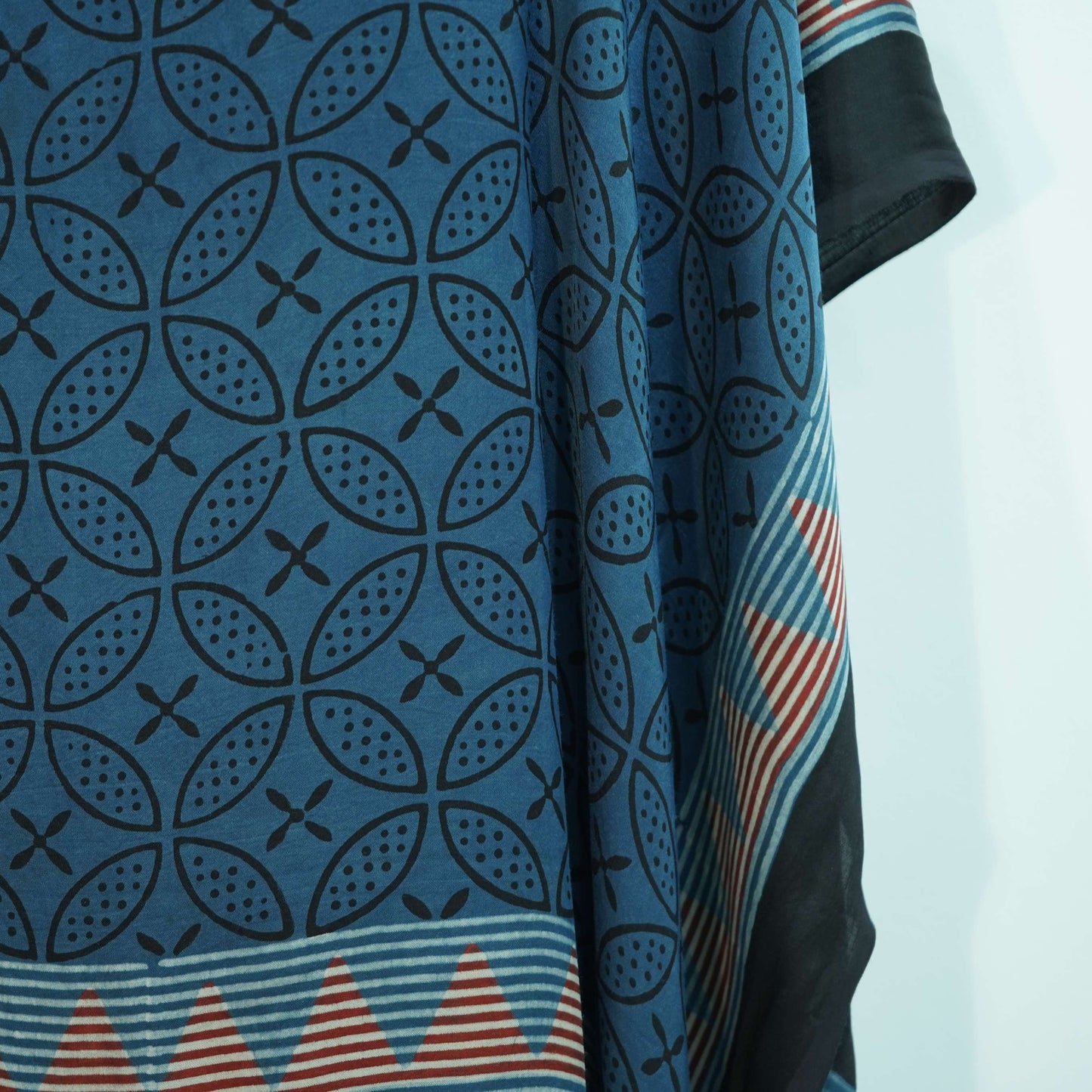 Teal Blue Ajrakh print Modal Silk Kaftan EEG-31626
