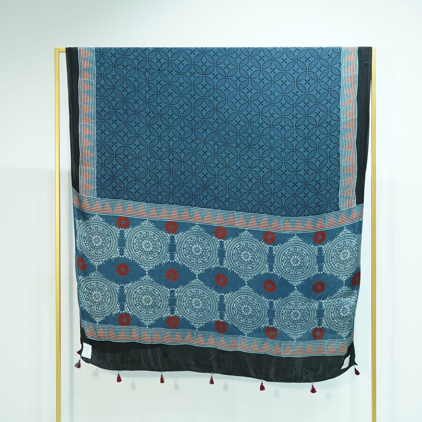 Teal Blue Ajrakh print Modal Silk Kaftan EEG-31626
