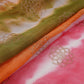 Olive Green with Peach Sequins embroidery Shibori Malai Chanderi Fabric VF-32275
