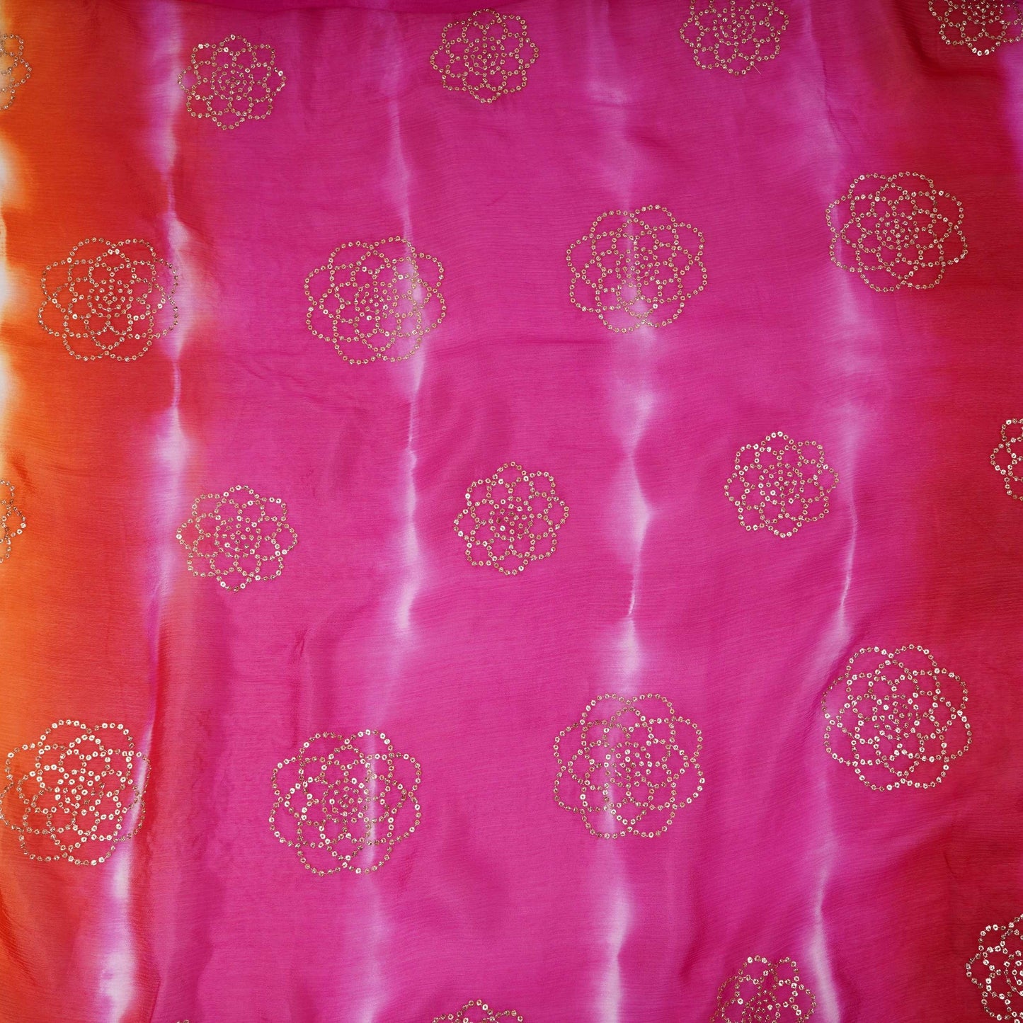 Magenta Pink Sequins embroidery Shibori Chinon Fabric VF-32276