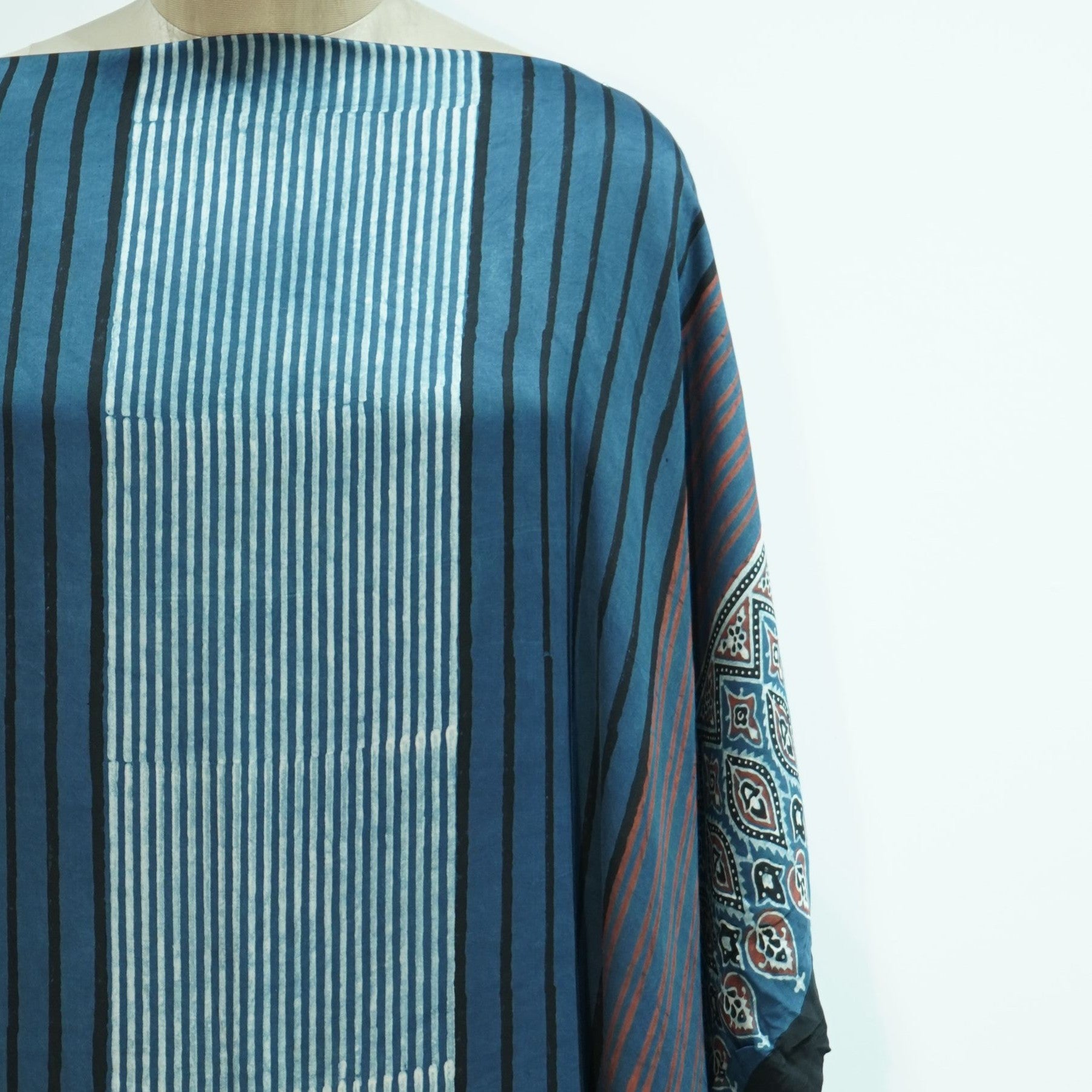 Teal Blue Ajrakh print Modal Silk Kaftan EEG-31642