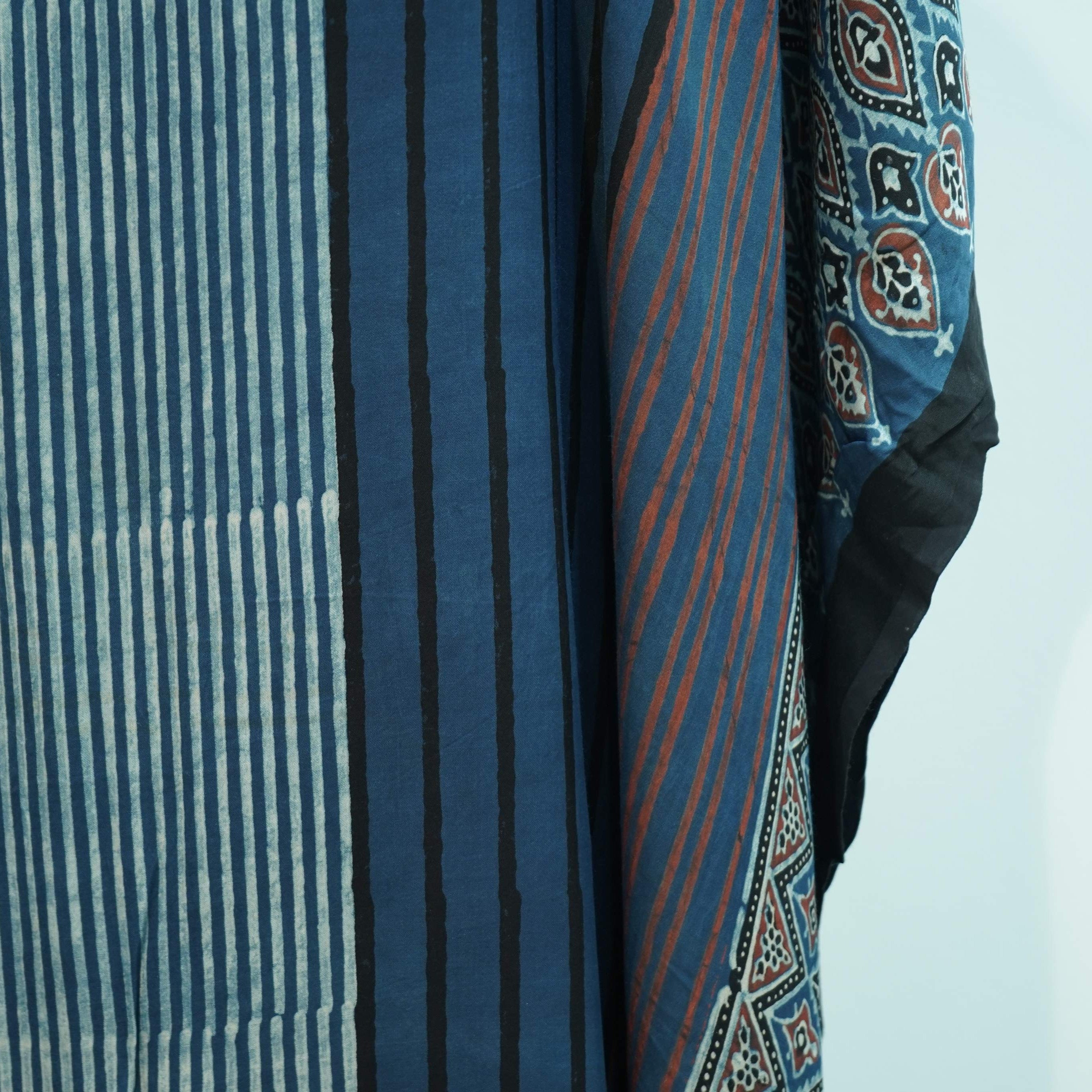 Teal Blue Ajrakh print Modal Silk Kaftan EEG-31642