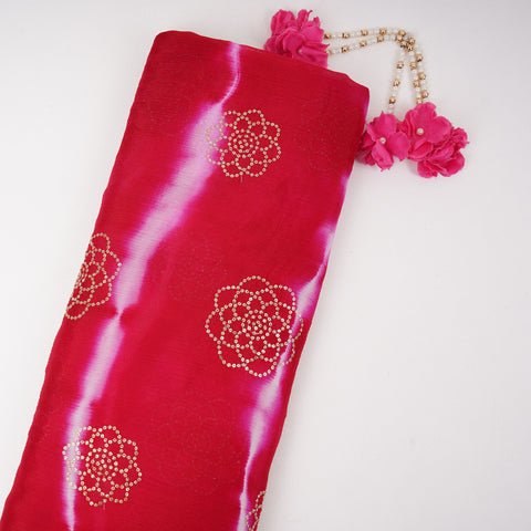 Magenta Pink Sequins embroidery Shibori Chinon Fabric VF-32276