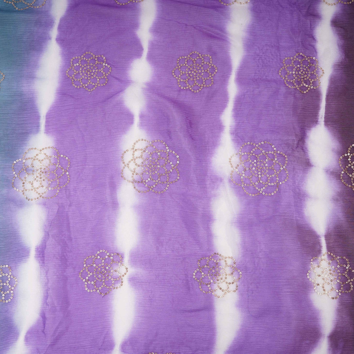 Purple with White Sequins embroidery Shibori Chinon Fabric VF-32278