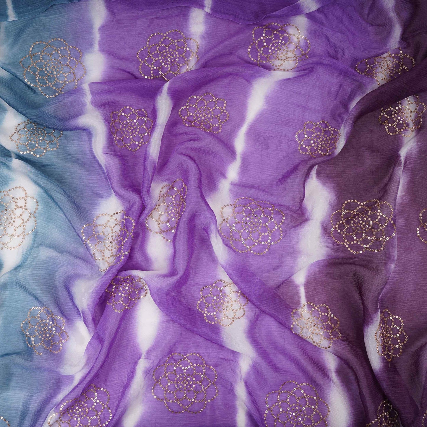 Purple with White Sequins embroidery Shibori Chinon Fabric VF-32278