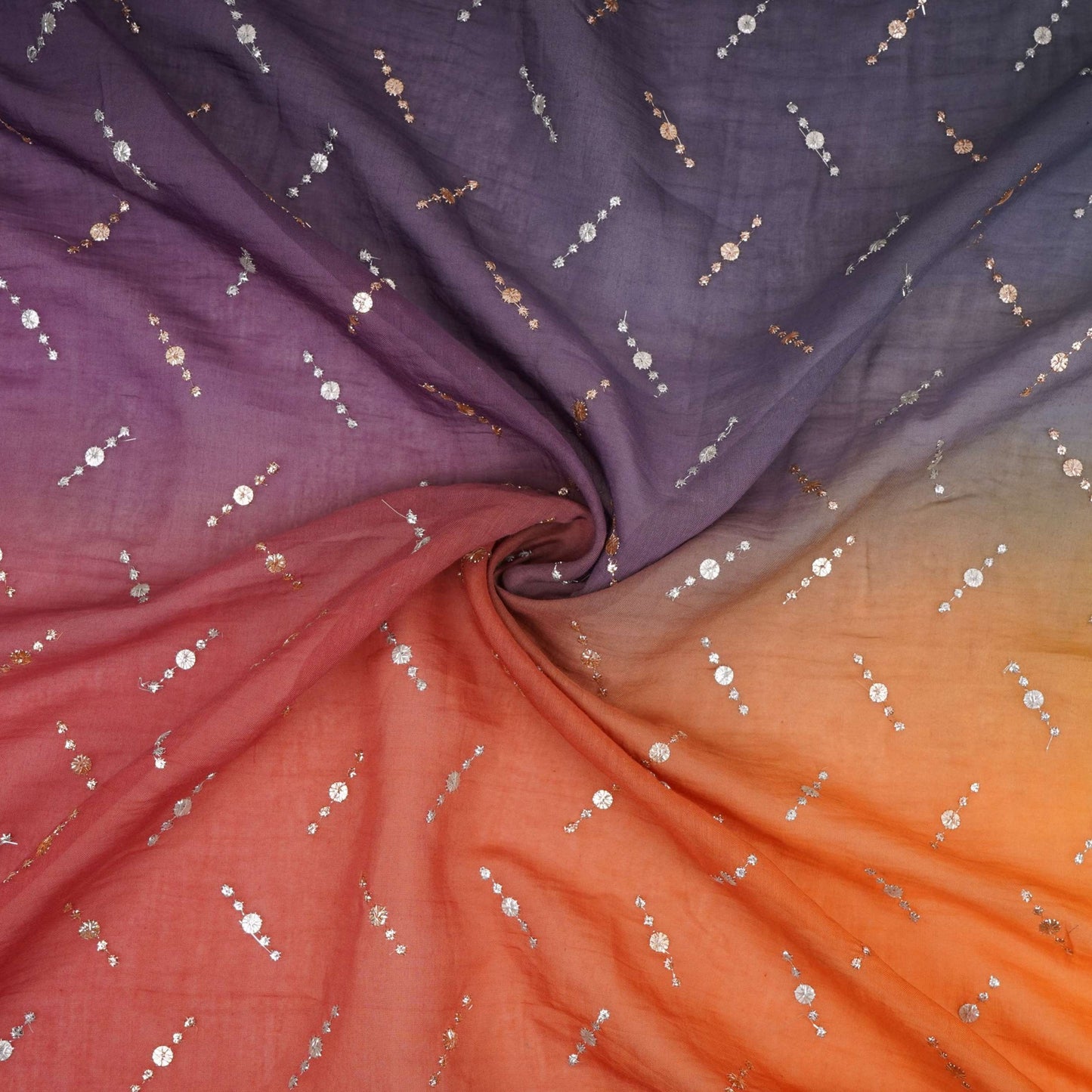 Purple with Orange 4D Buti embroidery Malai Chanderi Fabric VF-32239