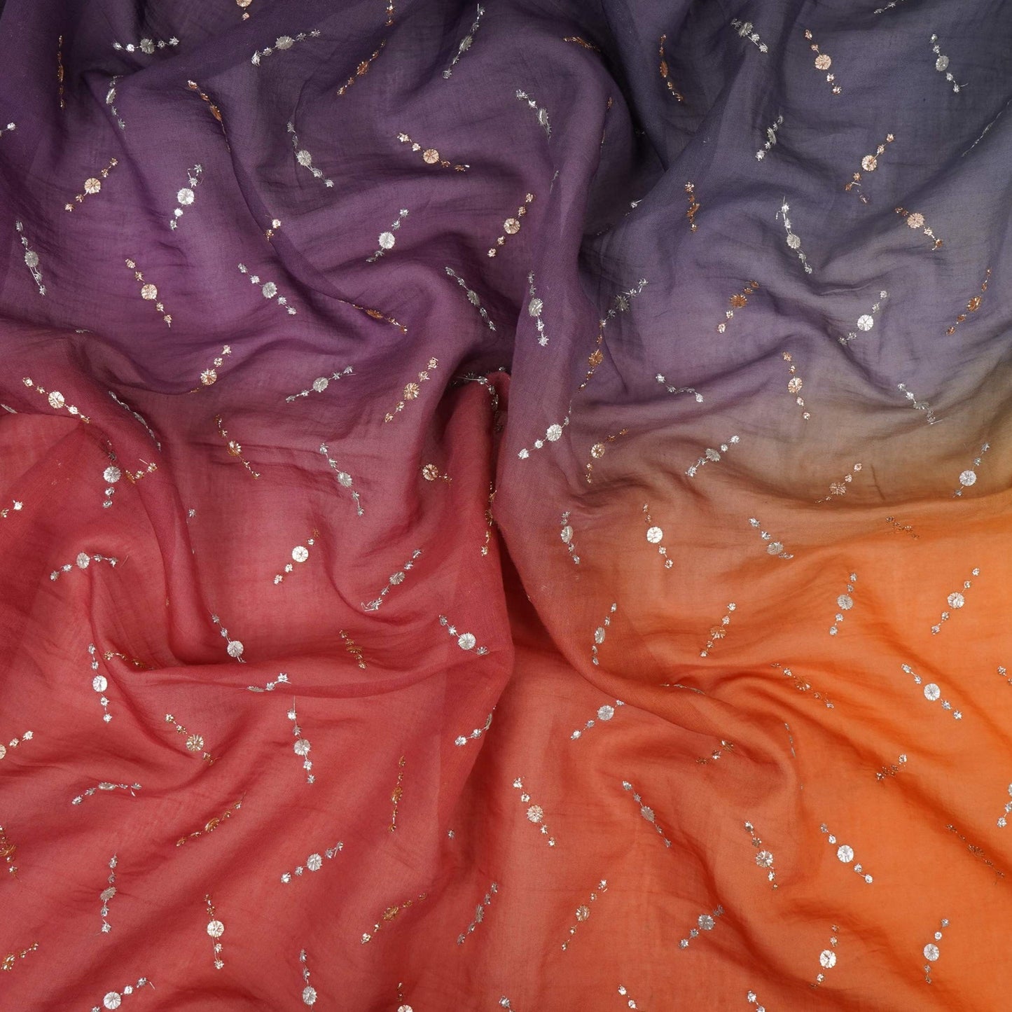 Purple with Orange 4D Buti embroidery Malai Chanderi Fabric VF-32239