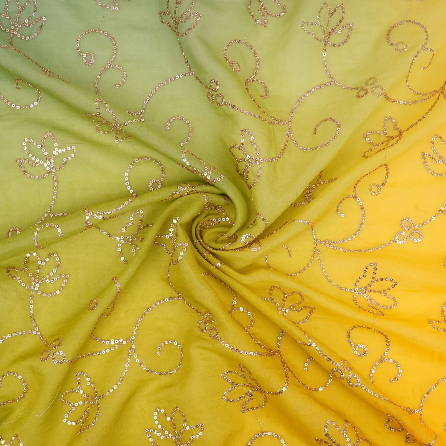 Yellow with Grey 4D Sequins embroidery Malai Chanderi Fabric VF-32235