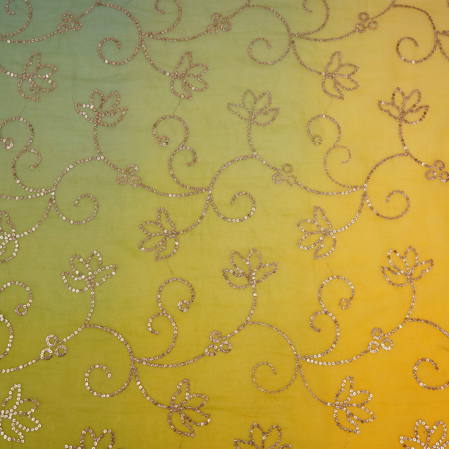 Yellow with Grey 4D Sequins embroidery Malai Chanderi Fabric VF-32235