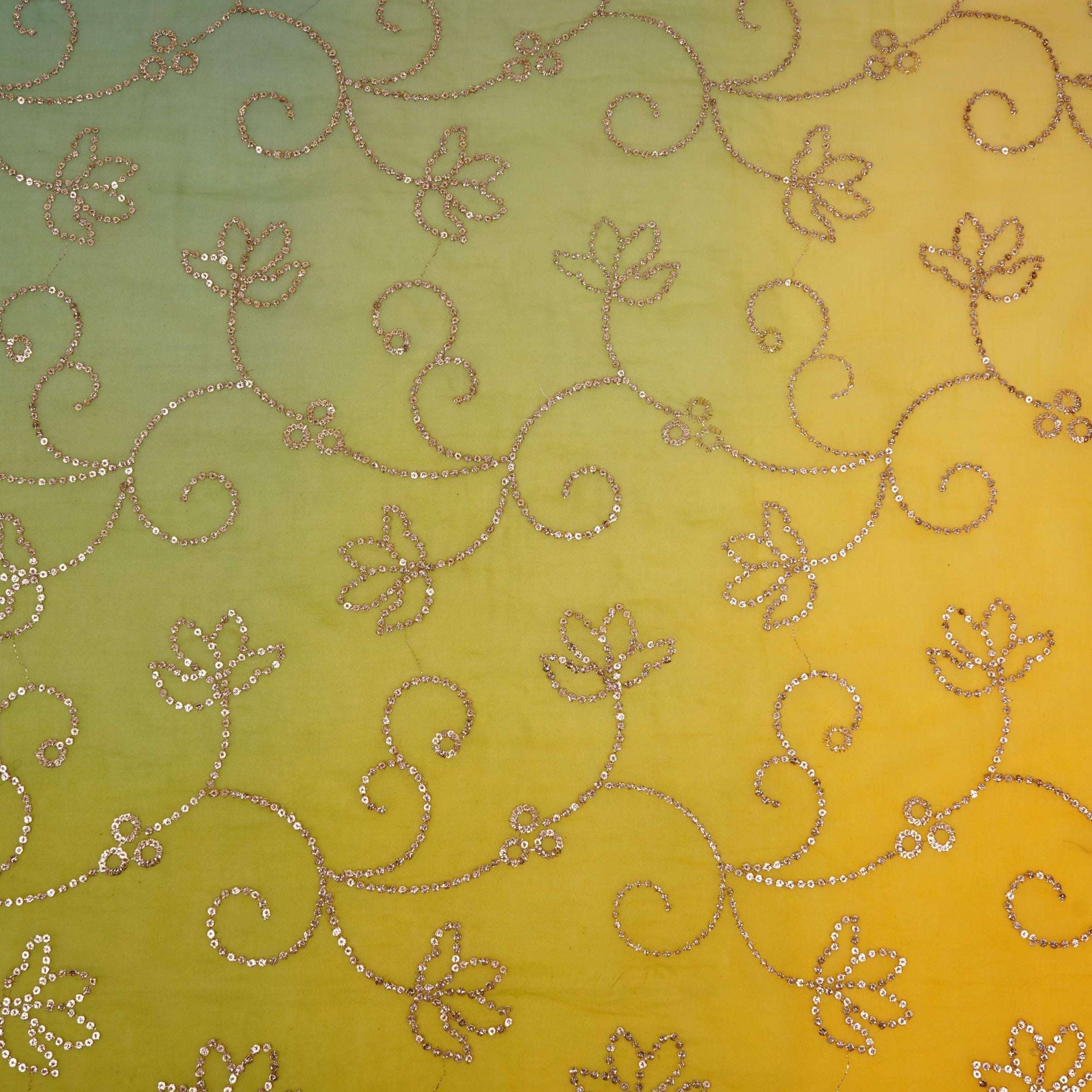 Yellow with Grey 4D Sequins embroidery Malai Chanderi Fabric VF-32235 - TradeUNO