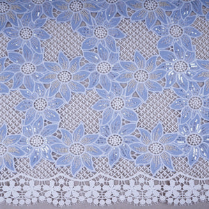 Sky Blue Cutdana Floral Schiffli Embroidery Crepe Fabric DVT-30569 - TradeUNO