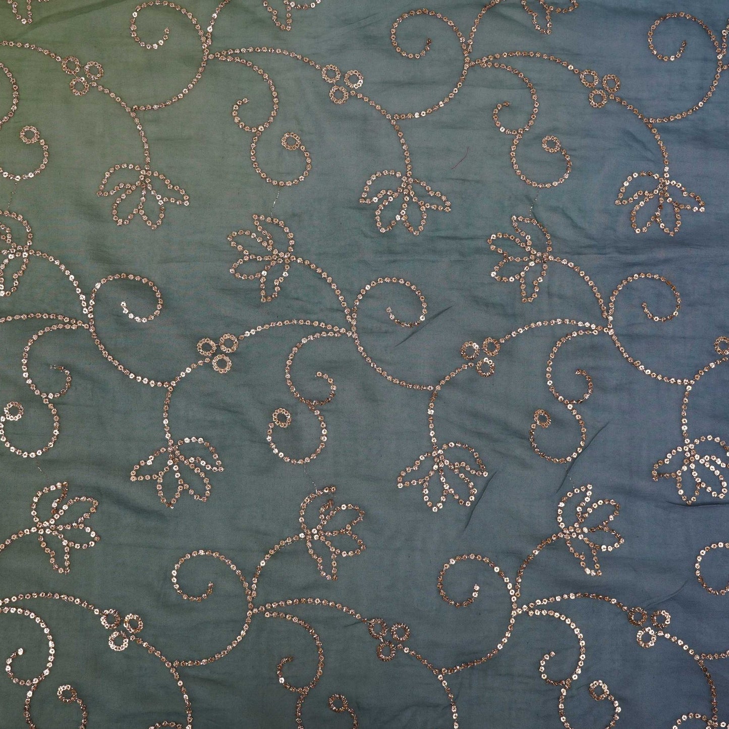 Blue with Green 4D Sequins embroidery Malai Chanderi Fabric VF-32236