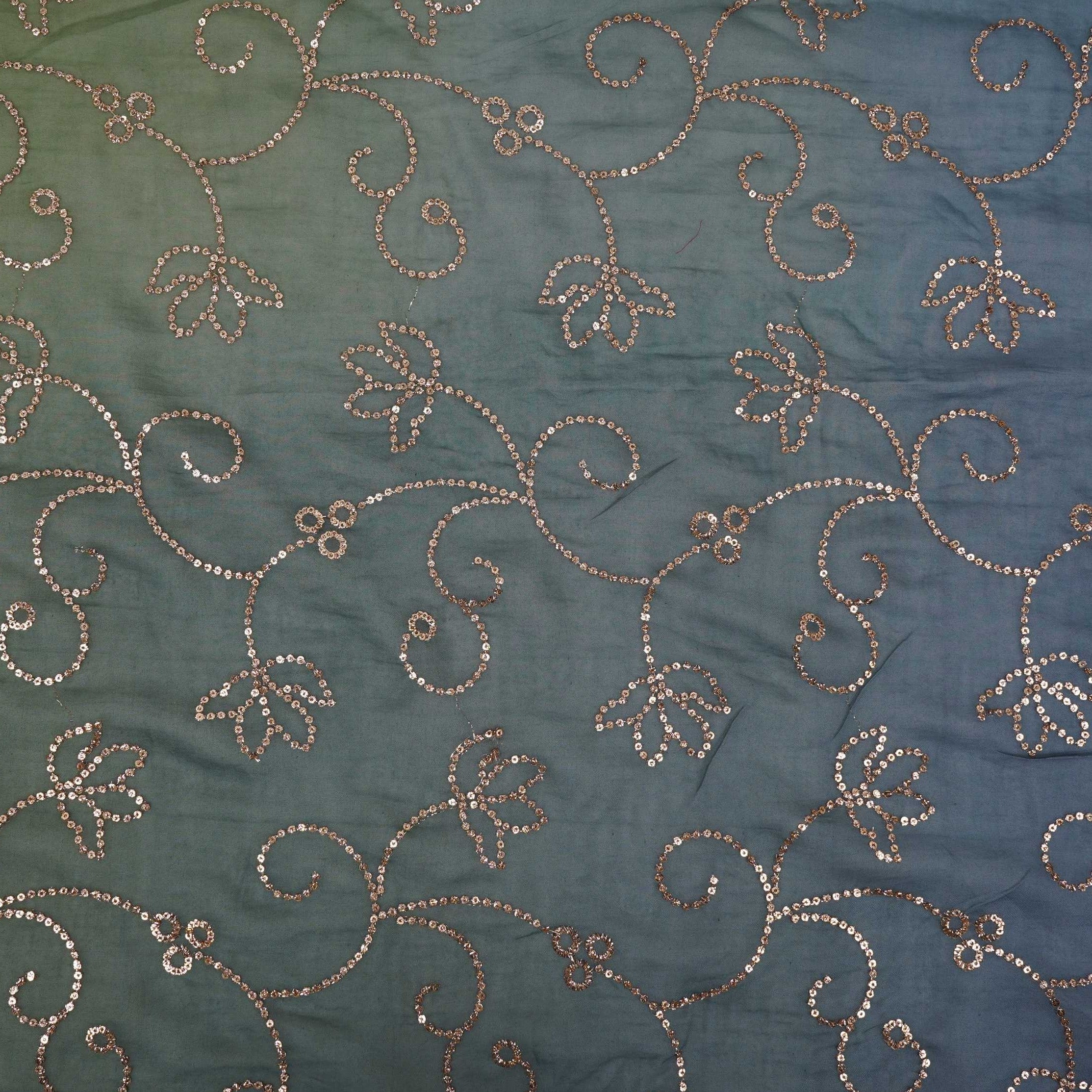 Blue with Green 4D Sequins embroidery Malai Chanderi Fabric VF-32236 - TradeUNO