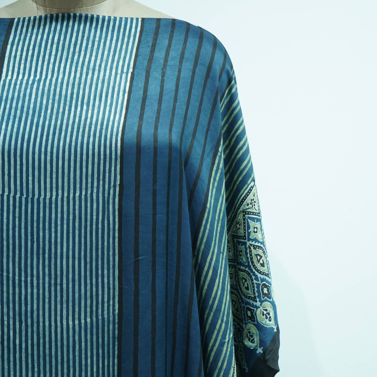 Teal Blue Ajrakh print Modal Silk Kaftan EEG-31631