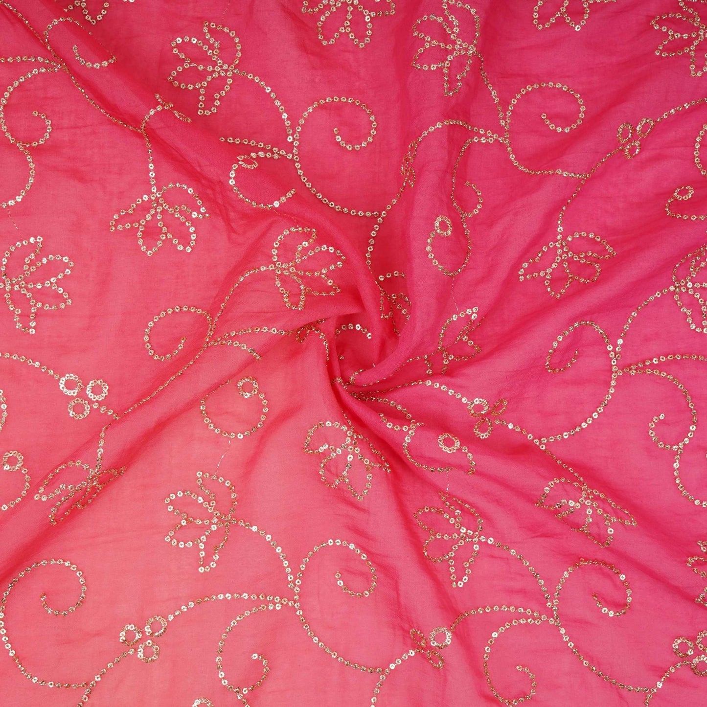 Peach with Magenta Pink 4D Sequins embroidery Malai Chanderi Fabric VF-32237