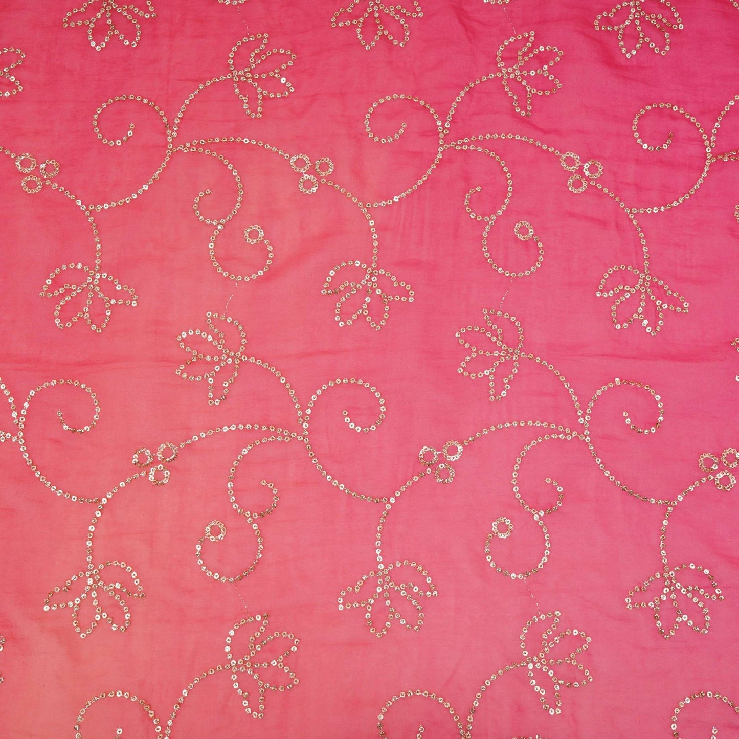 Peach with Magenta Pink 4D Sequins embroidery Malai Chanderi Fabric VF-32237