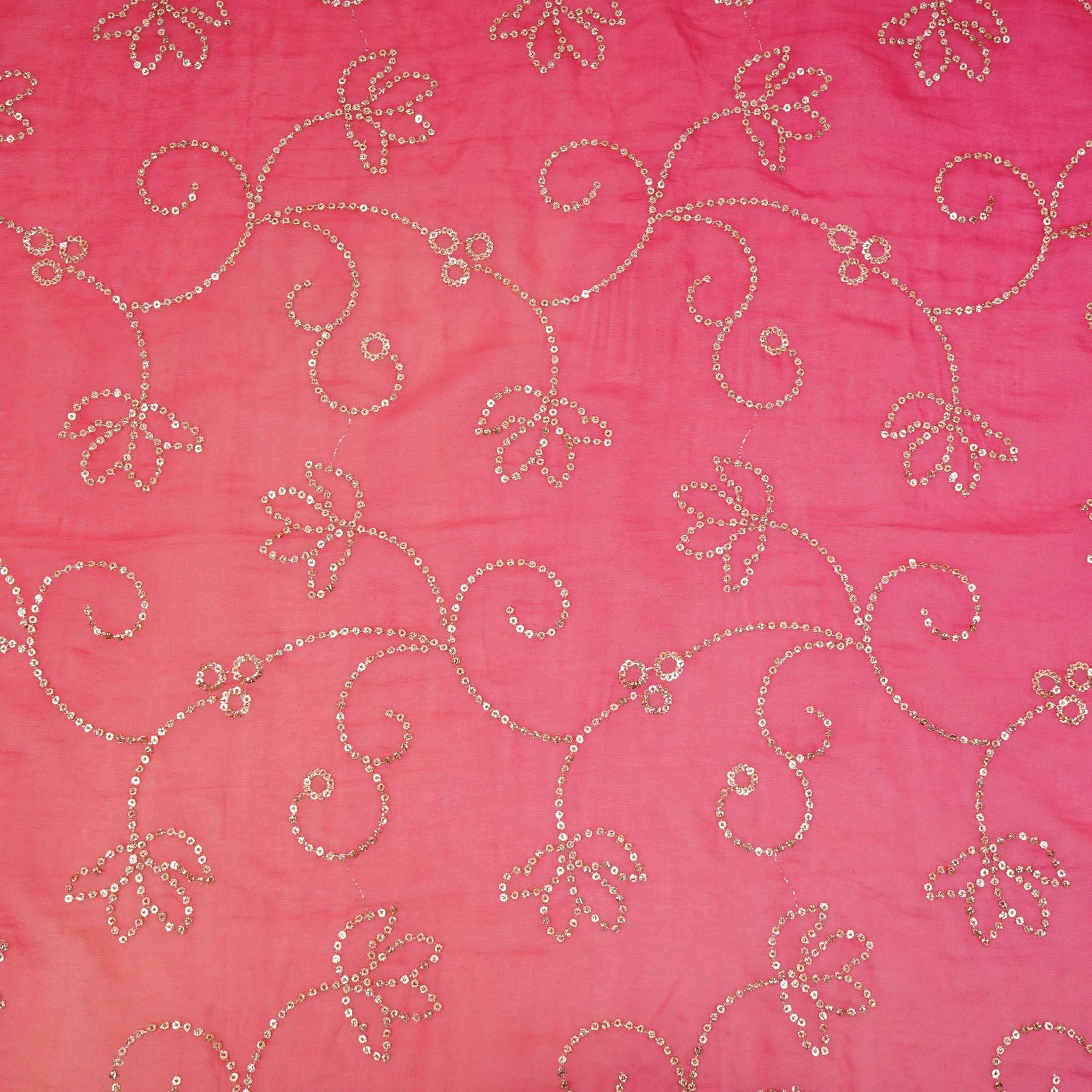Peach with Magenta Pink 4D Sequins embroidery Malai Chanderi Fabric VF-32237 - TradeUNO