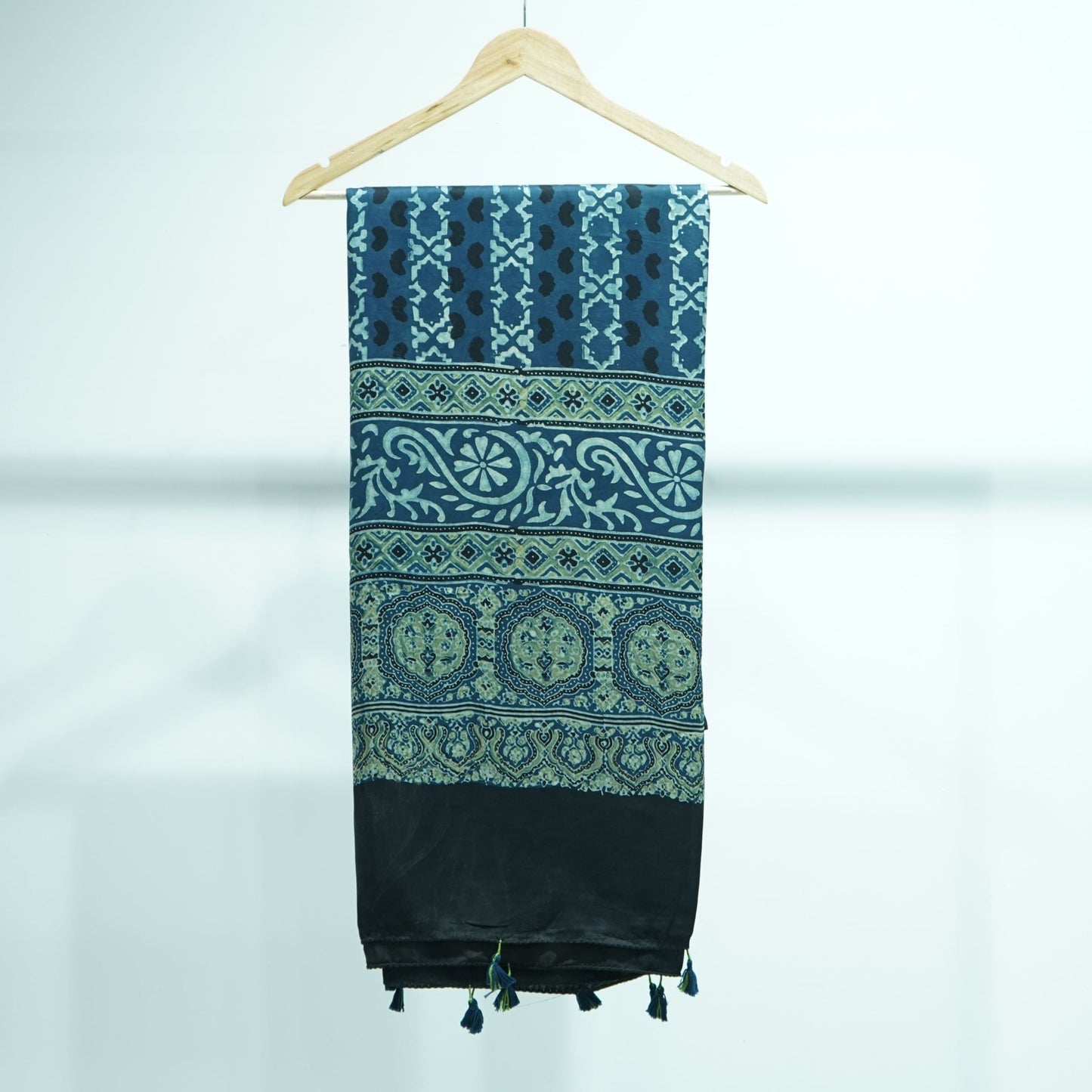 Teal Blue Ajrakh print Modal Silk Kaftan EEG-31604