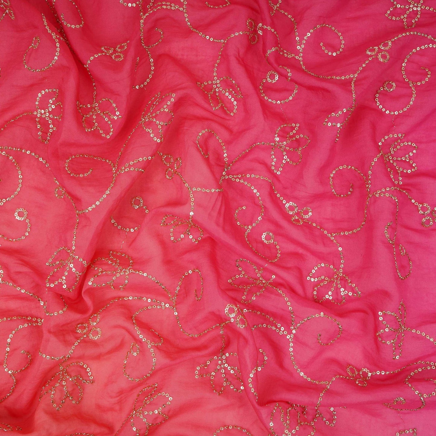 Peach with Magenta Pink 4D Sequins embroidery Malai Chanderi Fabric VF-32237