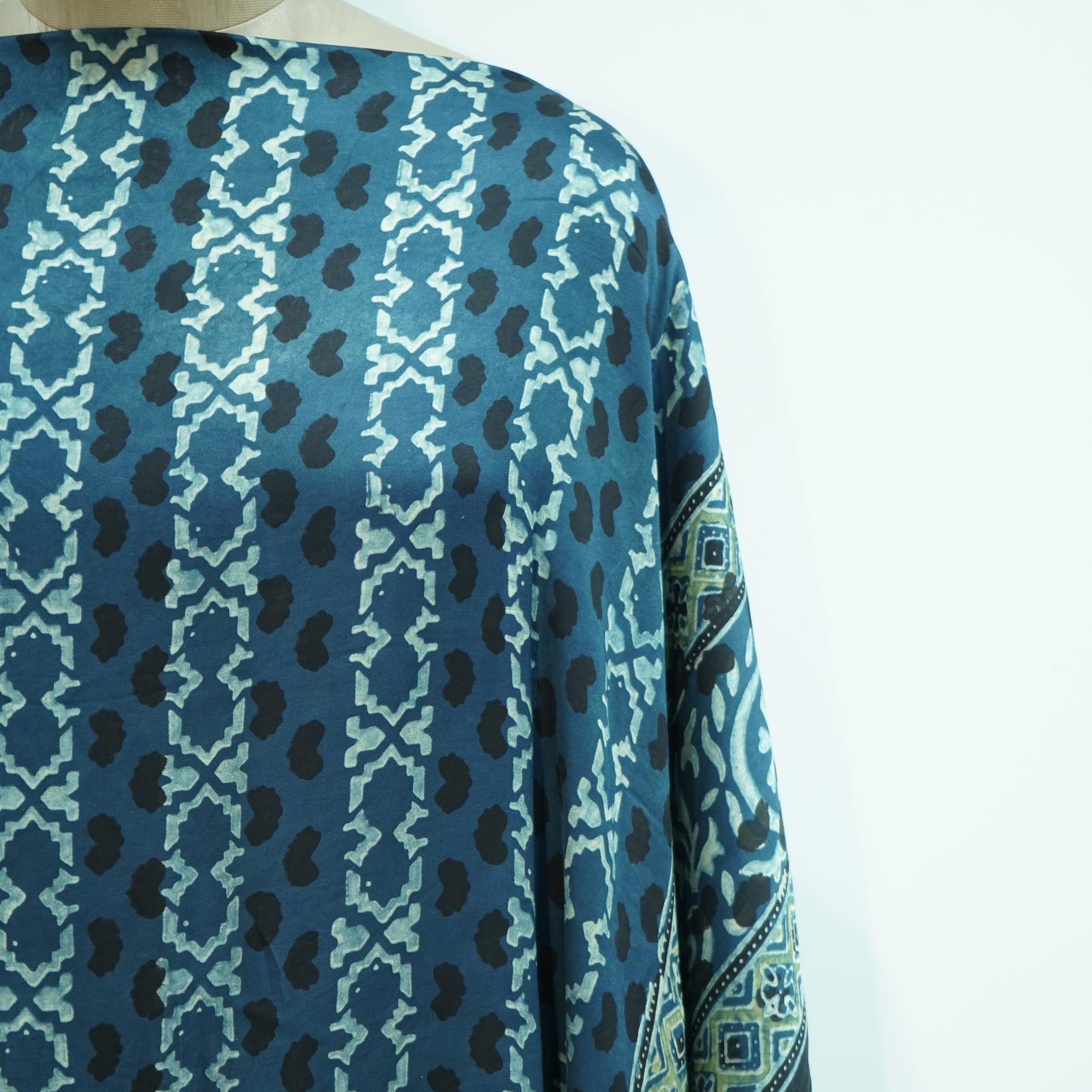 Teal Blue Ajrakh print Modal Silk Kaftan EEG-31604