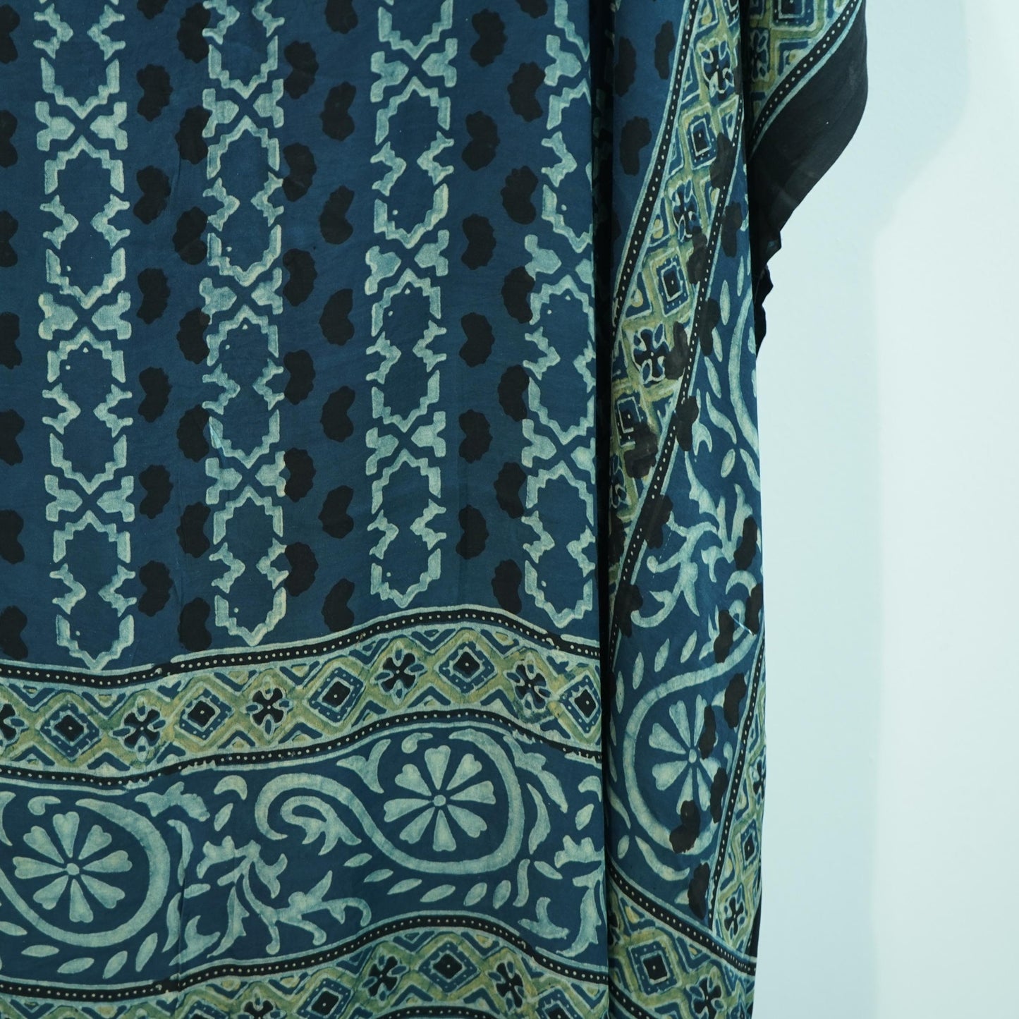 Teal Blue Ajrakh print Modal Silk Kaftan EEG-31604