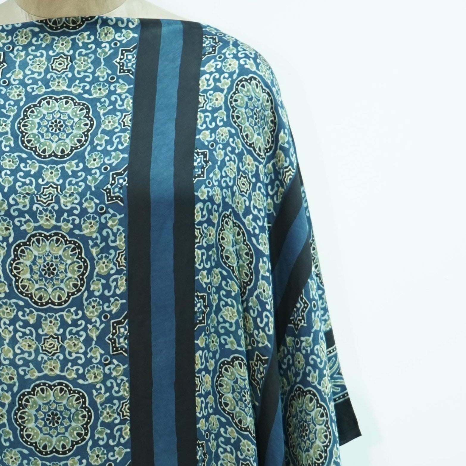 Teal Blue Ajrakh print Modal Silk Kaftan EEG-31600
