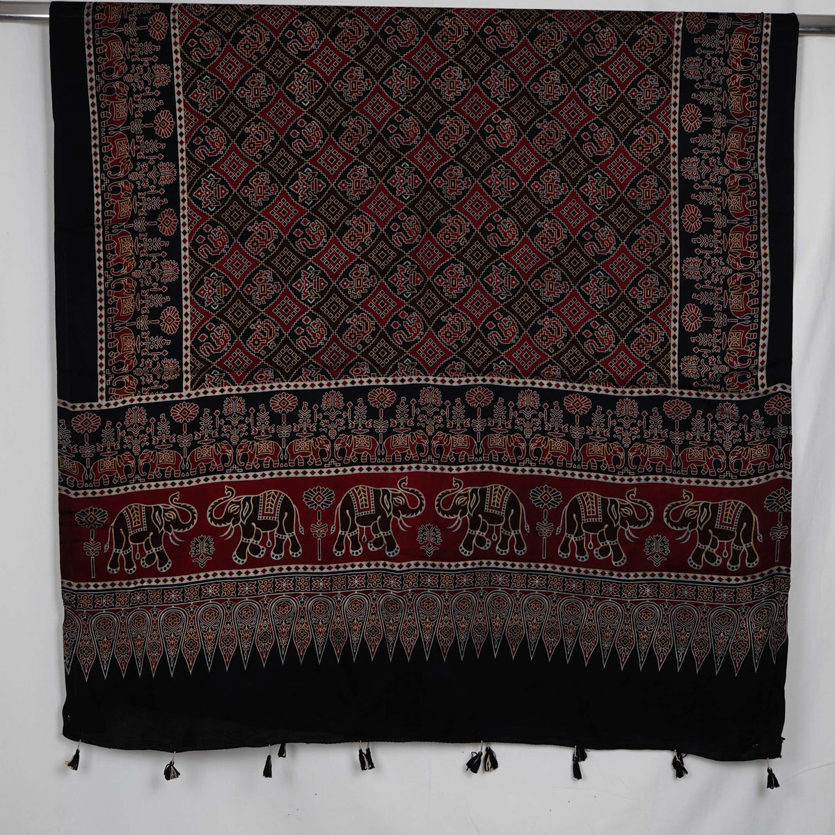 Black Ikat Patola Print Pure Modal Silk Dupatta GT-33551