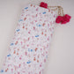 Pink With Blue Floral Print Cotton Schiffli Fabric LI-32155
