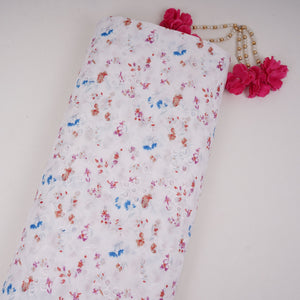 Pink With Blue Floral Print Cotton Schiffli Fabric LI-32155 - TradeUNO