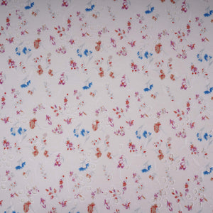 Pink With Blue Floral Print Cotton Schiffli Fabric LI-32155 - TradeUNO