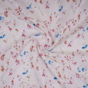 Pink With Blue Floral Print Cotton Schiffli Fabric LI-32155 - TradeUNO