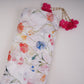 White With Orange Floral Print Cotton Schiffli Fabric LI-32156