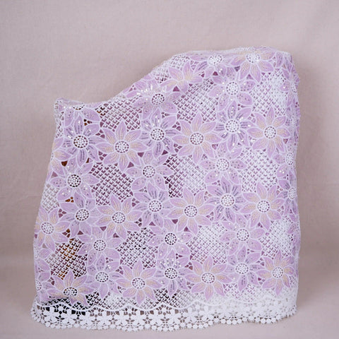 Magenta Pink Cutdana Floral Schiffli Embroidery Crepe Fabric DVT-30570