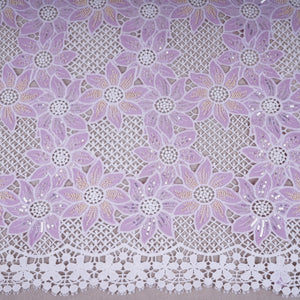 Magenta Pink Cutdana Floral Schiffli Embroidery Crepe Fabric DVT-30570 - TradeUNO