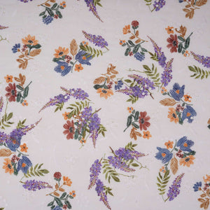 White With Multicolor Floral Print Cotton Schiffli Fabric LI-32154 - TradeUNO
