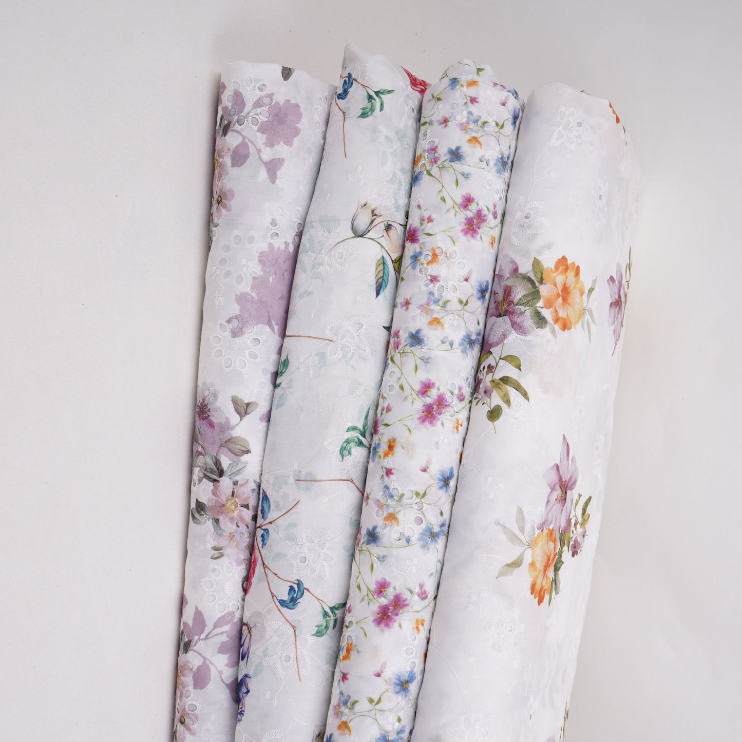 White With Yellow Floral Print Cotton Schiffli Fabric LI-32149
