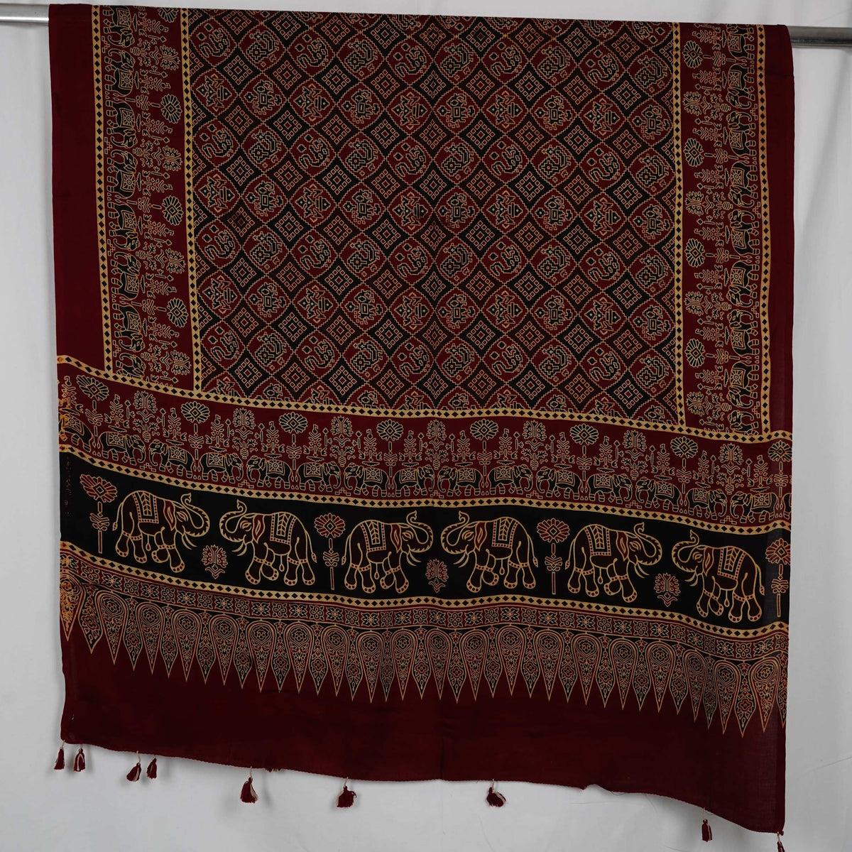 Maroon Ajrak Print Pure Modal Silk Dupatta GT-33555